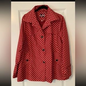 VINTAGE NEYELLE XL BUTTON FRONT JACKET, RED AND WHITE POLKA DOTS. LIGHTWEIGHT.